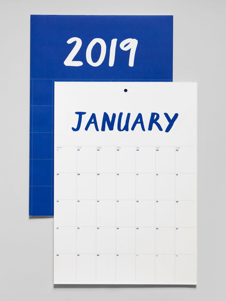 2019 printed calendar blue