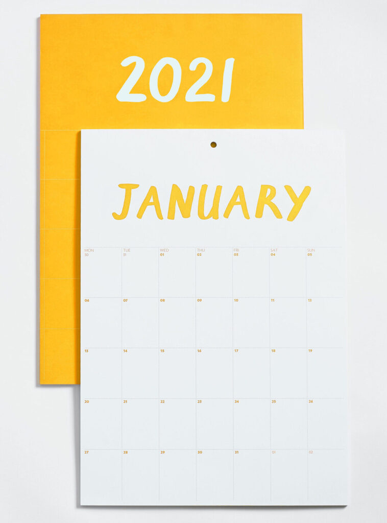 2021 printed calendar yellow